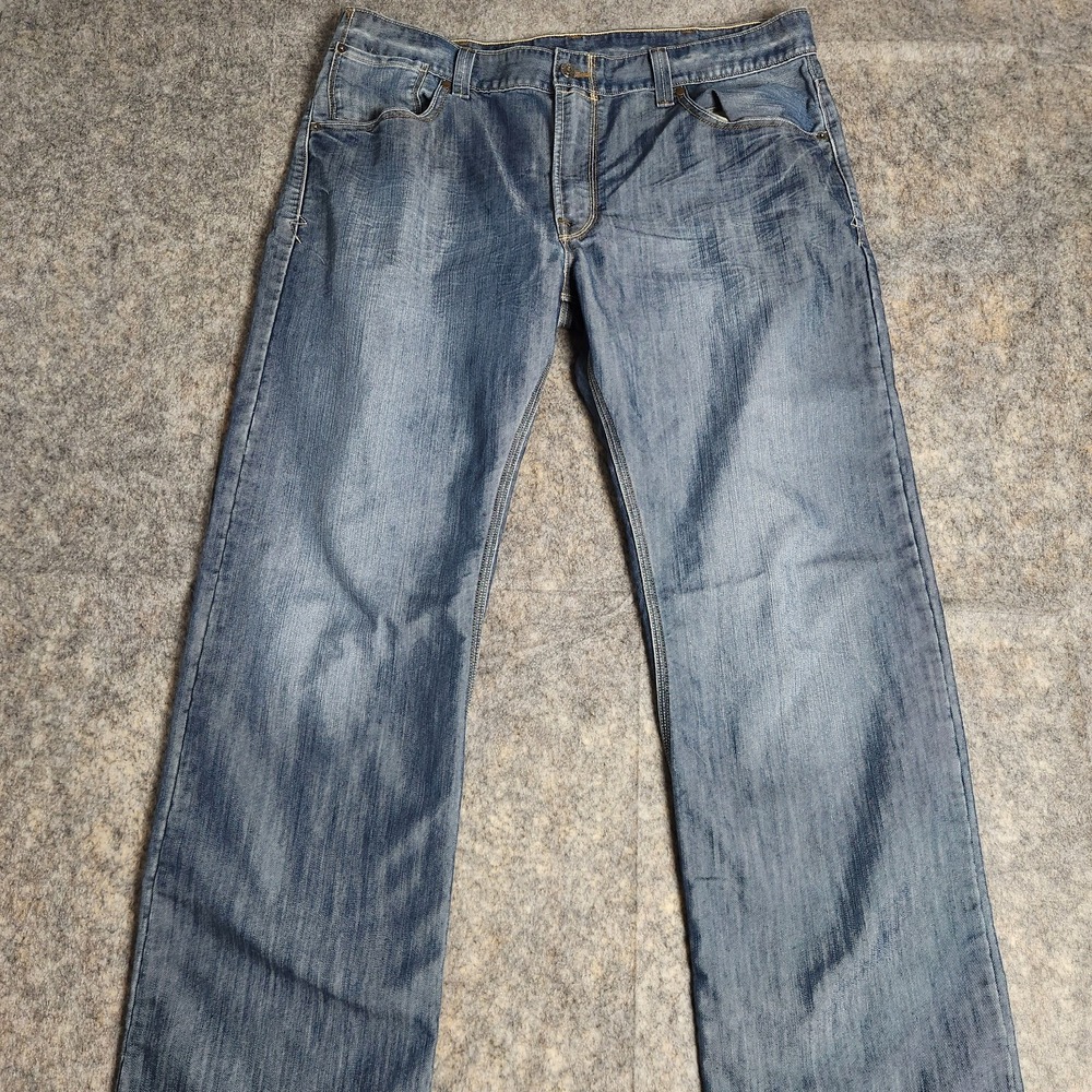 VTG Y2K Levis 514 Jeans 40x32 Flap Back Pocket Blue Medium Wash Yellow Stitch